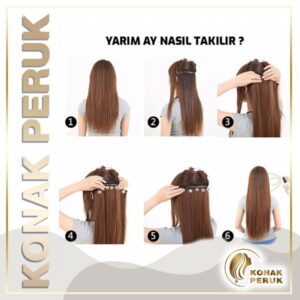 Yarım Ay Çıtçıt Saç 3 Parça Set - Kahverengi Afro Dalgalı Uzun (70-015-10)