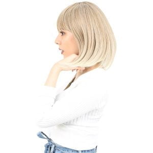 Küt Kahküllü Fiber Sentetik Peruk - Karamel / Platin Röfleli 8 Küt Kahküllü Fiber Sentetik Peruk - Karamel / Platin Röfleli