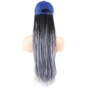 Mavi Şapkalı Örgü Peruk - Siyah / Açık Gri Ombreli