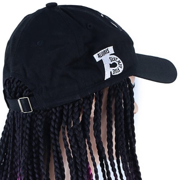 Siyah Şapkalı Örgü Peruk - Siyah / Fuşya Ombreli