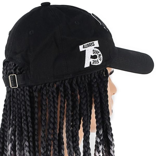 Siyah Şapkalı Örgü Peruk - Siyah / Şeker Pembe Ombreli