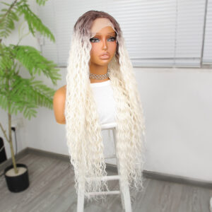 Afro Dalga Kumral Beyaz Platin Ombre Fiber Sentetik Tül Peruk 8 Afro Dalga Kumral Beyaz Platin Ombre Fiber Sentetik Tül Peruk