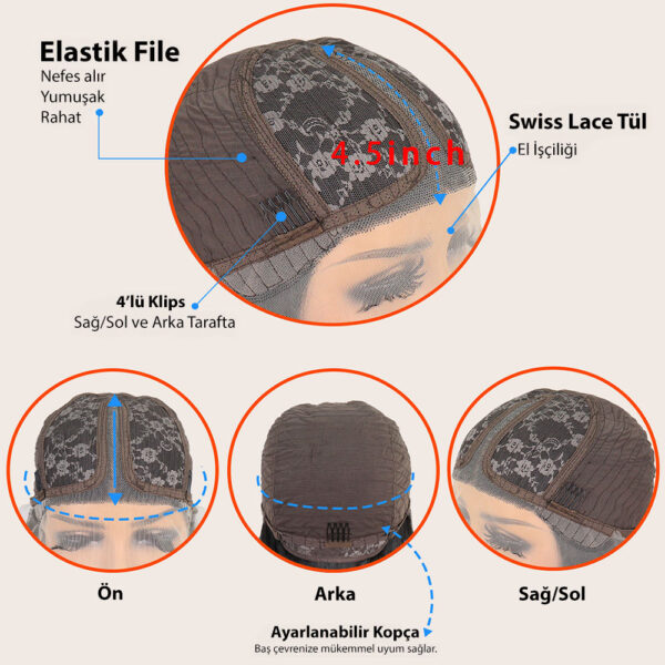 Afro Dalga Kumral Fiber Sentetik Tül Peruk