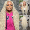 Platin Uzun Afro Dalga Fiber Sentetik Tül Peruk 1 Platin Uzun Afro Dalga Fiber Sentetik Tül Peruk