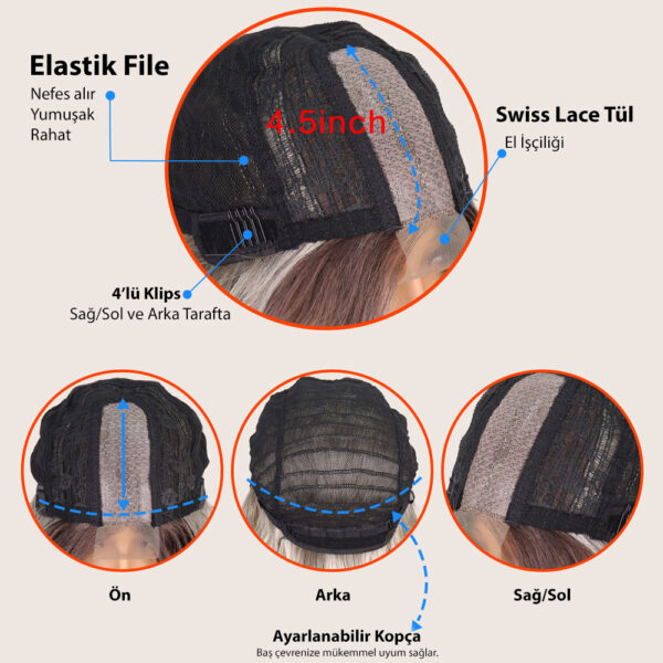 Uzun Siyah Su Dalgalı Fiber Sentetik Tül Peruk