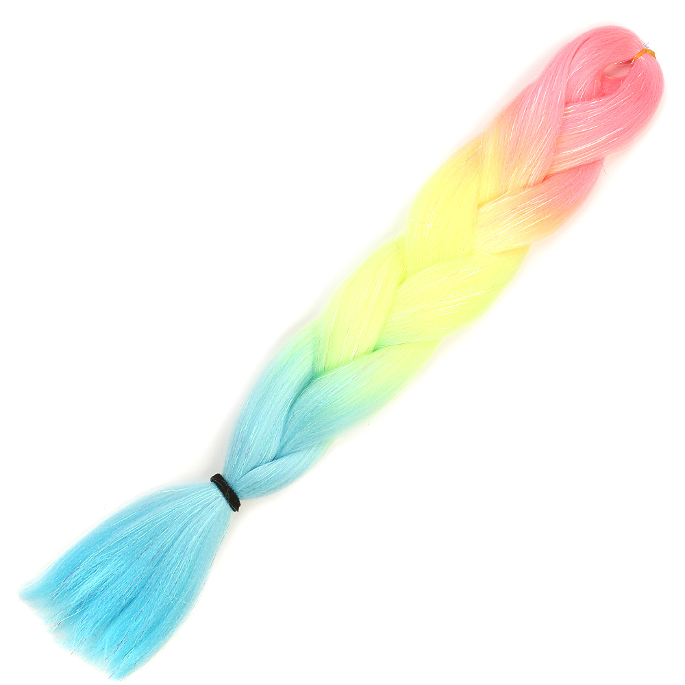 Simli Fuşya / Neon Sarı / Açık Mavi Ombreli Örgülük Saç 100 Gr. 3 Simli Fuşya / Neon Sarı / Açık Mavi Ombreli Örgülük Saç 100 Gr.