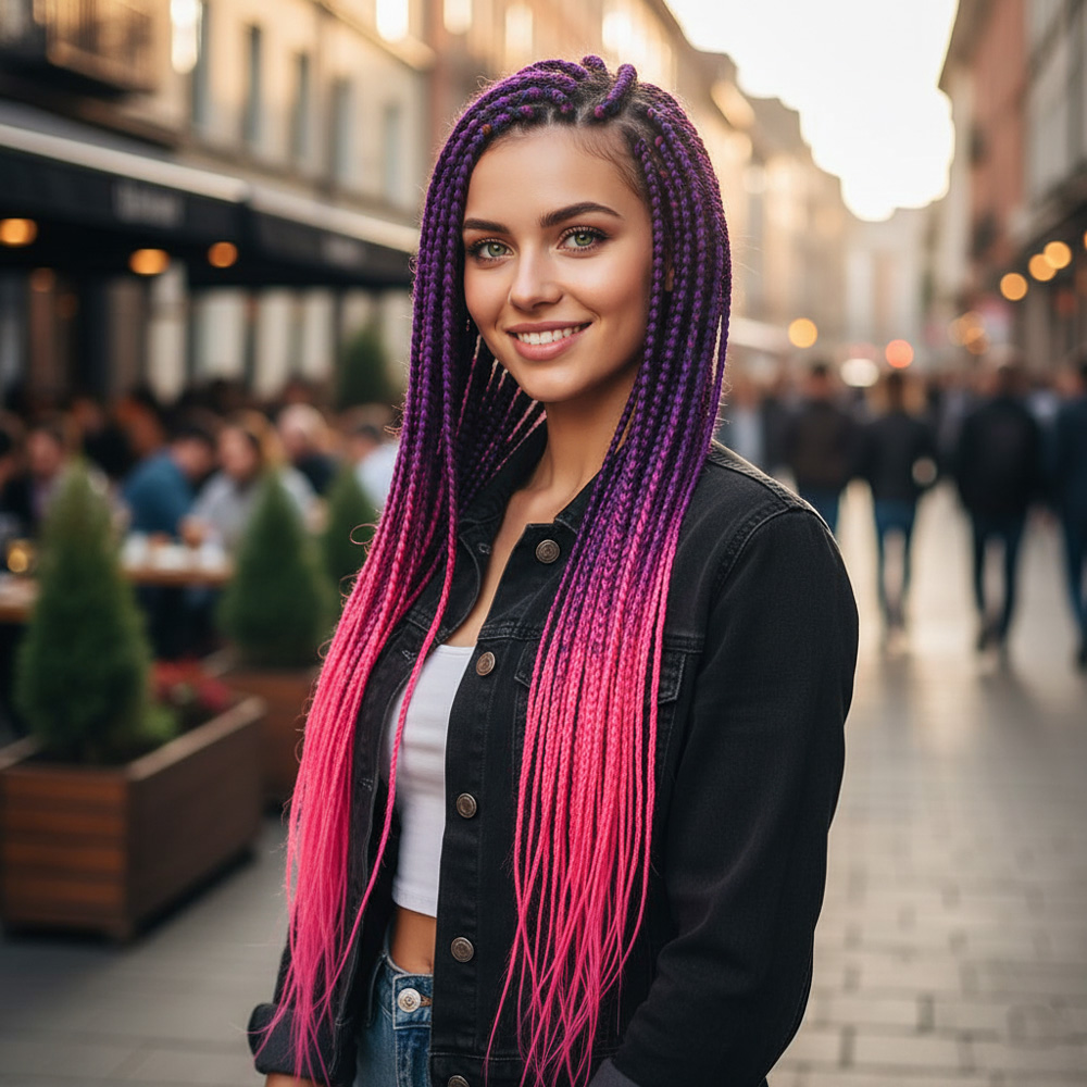 Afrika Örgüsü Ve Rasta İçin Sentetik Ombreli Saç - Mor / Neon Pembe 3 Afrika Örgüsü Ve Rasta İçin Sentetik Ombreli Saç - Mor / Neon Pembe