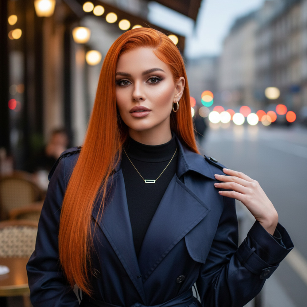 Gerçek Front Lace Tül Peruk - Düz - Canlı Bakır 70-75Cm 3 Gerçek Front Lace Tül Peruk - Düz - Canlı Bakır 70-75Cm