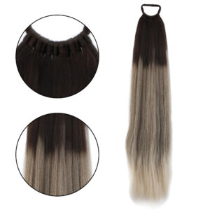 Lastik Tokalı At Kuyruğu Düz - Küllü Kumral / Beyaz Platin Ombre 6 Lastik Tokalı At Kuyruğu Düz - Küllü Kumral / Beyaz Platin Ombre