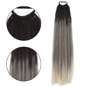 Lastik Tokalı At Kuyruğu Düz - Kumral / Beyaz Platin Ombre 6 Lastik Tokalı At Kuyruğu Düz - Kumral / Beyaz Platin Ombre