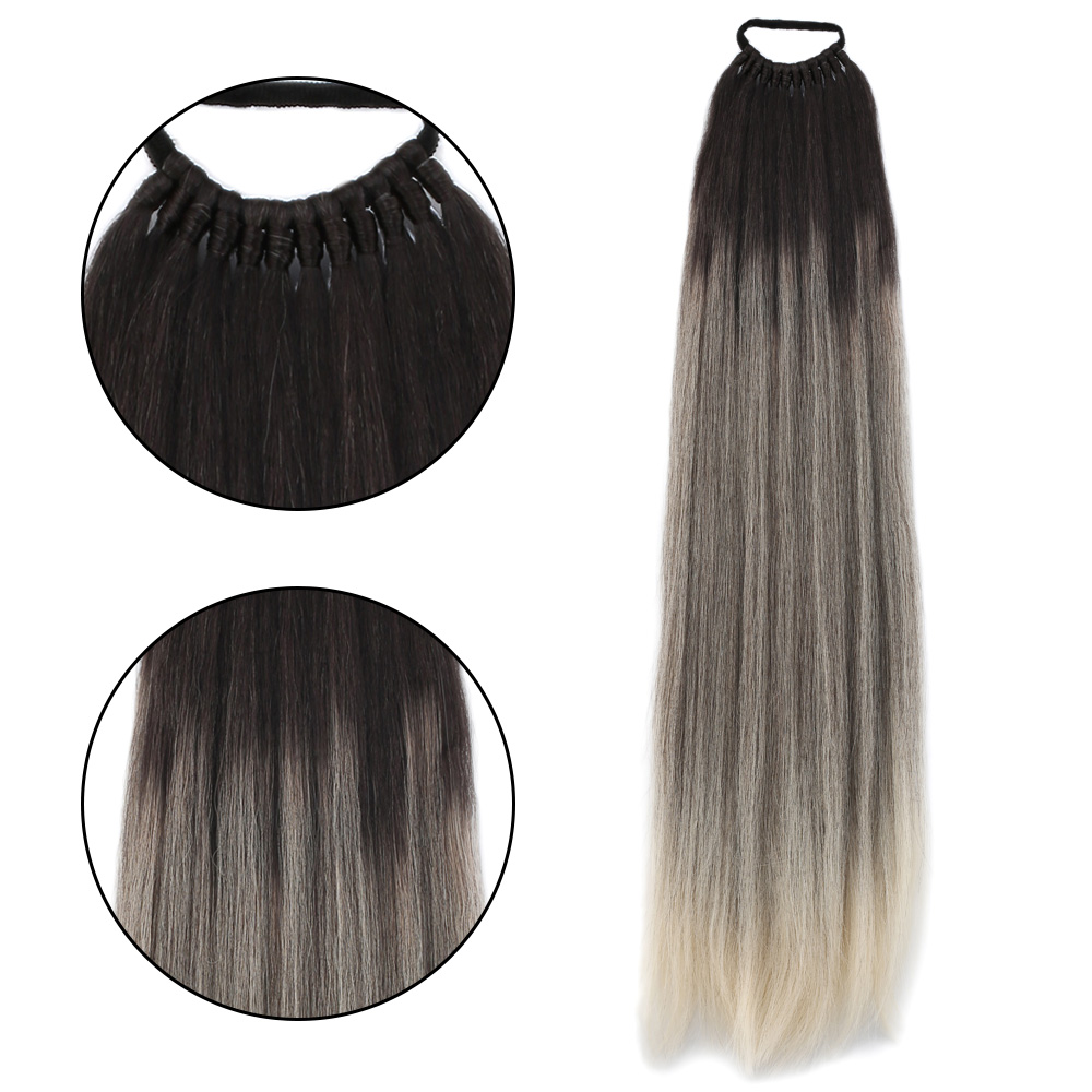 Lastik Tokalı At Kuyruğu Düz - Kumral / Beyaz Platin Ombre 4 Lastik Tokalı At Kuyruğu Düz - Kumral / Beyaz Platin Ombre - Görsel 2