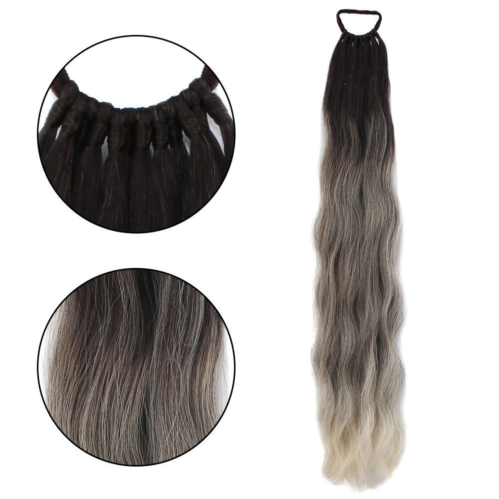 Lastik Tokalı At Kuyruğu Su Dalgalı - Kumral / Beyaz Platin Ombre 4 Lastik Tokalı At Kuyruğu Su Dalgalı - Kumral / Beyaz Platin Ombre - Görsel 2