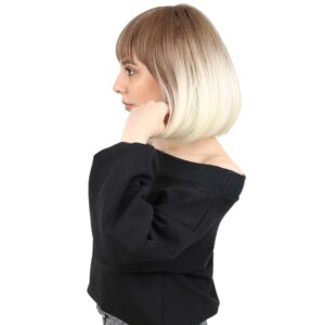 Kısa Küt Perçemli Fiber Sentetik Peruk - Kumral / Platin Ombreli 8 Kısa Küt Perçemli Fiber Sentetik Peruk - Kumral / Platin Ombreli