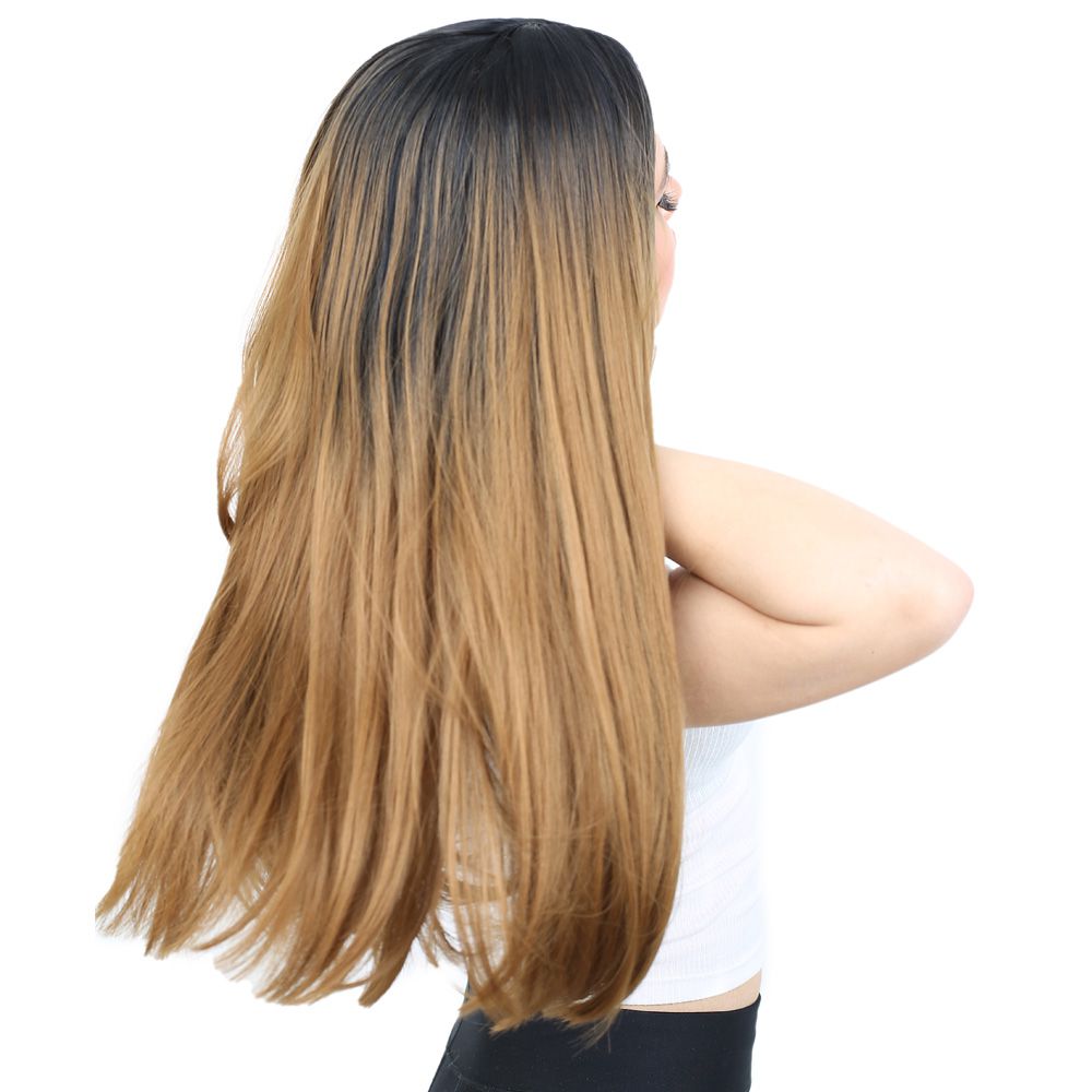 Fiber Sentetik Uzun Düz Peruk - Siyah / Karamel Ombreli 4 Fiber Sentetik Uzun Düz Peruk - Siyah / Karamel Ombreli - Görsel 2