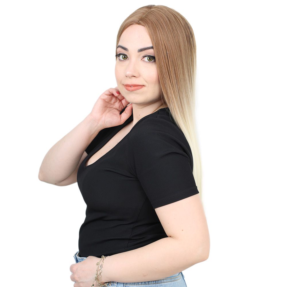 Fiber Sentetik Uzun Düz Peruk - Balköpüğü / Platin Ombreli 5 Fiber Sentetik Uzun Düz Peruk - Balköpüğü / Platin Ombreli - Görsel 3