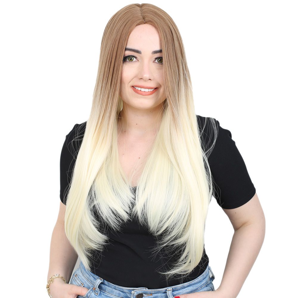Fiber Sentetik Uzun Düz Peruk - Balköpüğü / Platin Ombreli 3 Fiber Sentetik Uzun Düz Peruk - Balköpüğü / Platin Ombreli