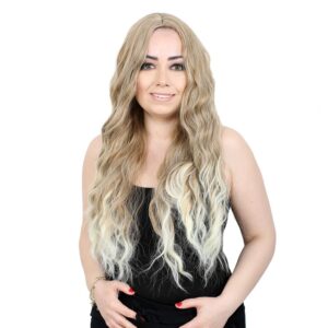 Fiber Sentetik Uzun Su Dalgası Peruk - Kumral / Platin Röfleli 8 Fiber Sentetik Uzun Su Dalgası Peruk - Kumral / Platin Röfleli