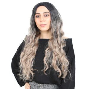 Fiber Sentetik Uzun Su Dalgası Peruk - Siyah / Küllü Platin Ombreli 8 Fiber Sentetik Uzun Su Dalgası Peruk - Siyah / Küllü Platin Ombreli
