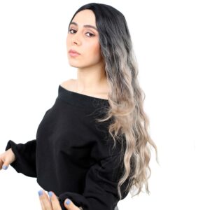 Fiber Sentetik Uzun Su Dalgası Peruk - Siyah / Küllü Platin Ombreli 10 Fiber Sentetik Uzun Su Dalgası Peruk - Siyah / Küllü Platin Ombreli