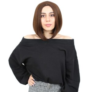 Kahkülsüz Düz Kısa Fiber Sentetik Peruk - Kahve Karamel