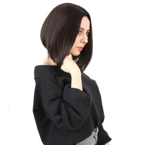 Kahkülsüz Düz Kısa Fiber Sentetik Peruk - Koyu Kahve 9 Kahkülsüz Düz Kısa Fiber Sentetik Peruk - Koyu Kahve