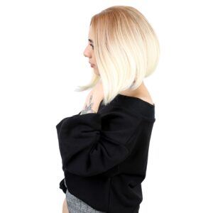 Kahkülsüz Düz Kısa Fiber Sentetik Peruk - Balköpüğü / Platin Ombreli 8 Kahkülsüz Düz Kısa Fiber Sentetik Peruk - Balköpüğü / Platin Ombreli