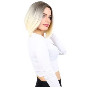 Kahkülsüz Düz Kısa Fiber Sentetik Peruk - Küllü Açık Kahve / Platin Ombreli 7 Kahkülsüz Düz Kısa Fiber Sentetik Peruk - Küllü Açık Kahve / Platin Ombreli