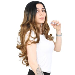 Yoğun Dalgalı Fiber Sentetik Uzun Perçemsiz Peruk - Siyah / Karamel Ombreli 7 Yoğun Dalgalı Fiber Sentetik Uzun Perçemsiz Peruk - Siyah / Karamel Ombreli