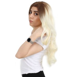 Yoğun Dalgalı Fiber Sentetik Uzun Perçemsiz Peruk - Balköpüğü / Platin Uzun Ombreli 8 Yoğun Dalgalı Fiber Sentetik Uzun Perçemsiz Peruk - Balköpüğü / Platin Uzun Ombreli