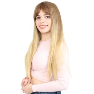 Fiber Sentetik Uzun Düz Kahküllü Peruk - Kumral / Sarı Ombreli 8 Fiber Sentetik Uzun Düz Kahküllü Peruk - Kumral / Sarı Ombreli