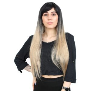 Fiber Sentetik Uzun Düz Kahküllü Peruk - Siyah / Balköpüğü Ombreli 8 Fiber Sentetik Uzun Düz Kahküllü Peruk - Siyah / Balköpüğü Ombreli