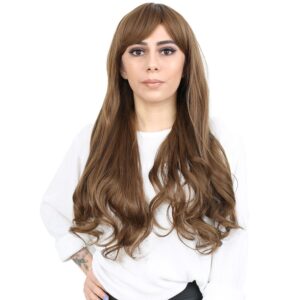 Peruk Modelleri - Gerçek Saç Ve Sentetik Peruk Çeşitleri 35 Alternative View Of Kahküllü Uzun Dalgalı Fiber Sentetik Peruk - Kumral