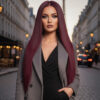 Gerçek Front Lace Tül Peruk - Düz - Koyu Kızıl 70-75Cm 1 Gerçek Front Lace Tül Peruk - Düz - Koyu Kızıl 70-75Cm