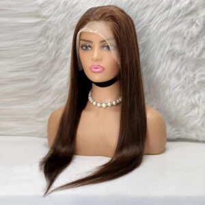 Düz Front Lace Gerçek Tül Peruk - Koyu Kahve - 70-75Cm 8 Düz Front Lace Gerçek Tül Peruk - Koyu Kahve - 70-75Cm