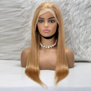 Düz Front Lace Gerçek Tül Peruk - Altın Karamel - 70-75Cm 8 Düz Front Lace Gerçek Tül Peruk - Altın Karamel - 70-75Cm