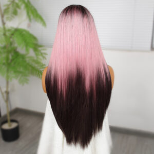 Koyu Kestane Pembe Ombreli Fiber Sentetik Tül Peruk 12 Koyu Kestane Pembe Ombreli Fiber Sentetik Tül Peruk