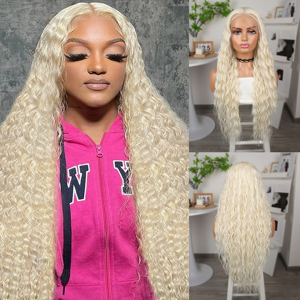 Platin Uzun Afro Dalga Fiber Sentetik Tül Peruk 3 Platin Uzun Afro Dalga Fiber Sentetik Tül Peruk