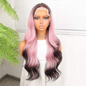 Siyah Pembe Ombre Fiber Sentetik Tül Peruk 9 Siyah Pembe Ombre Fiber Sentetik Tül Peruk