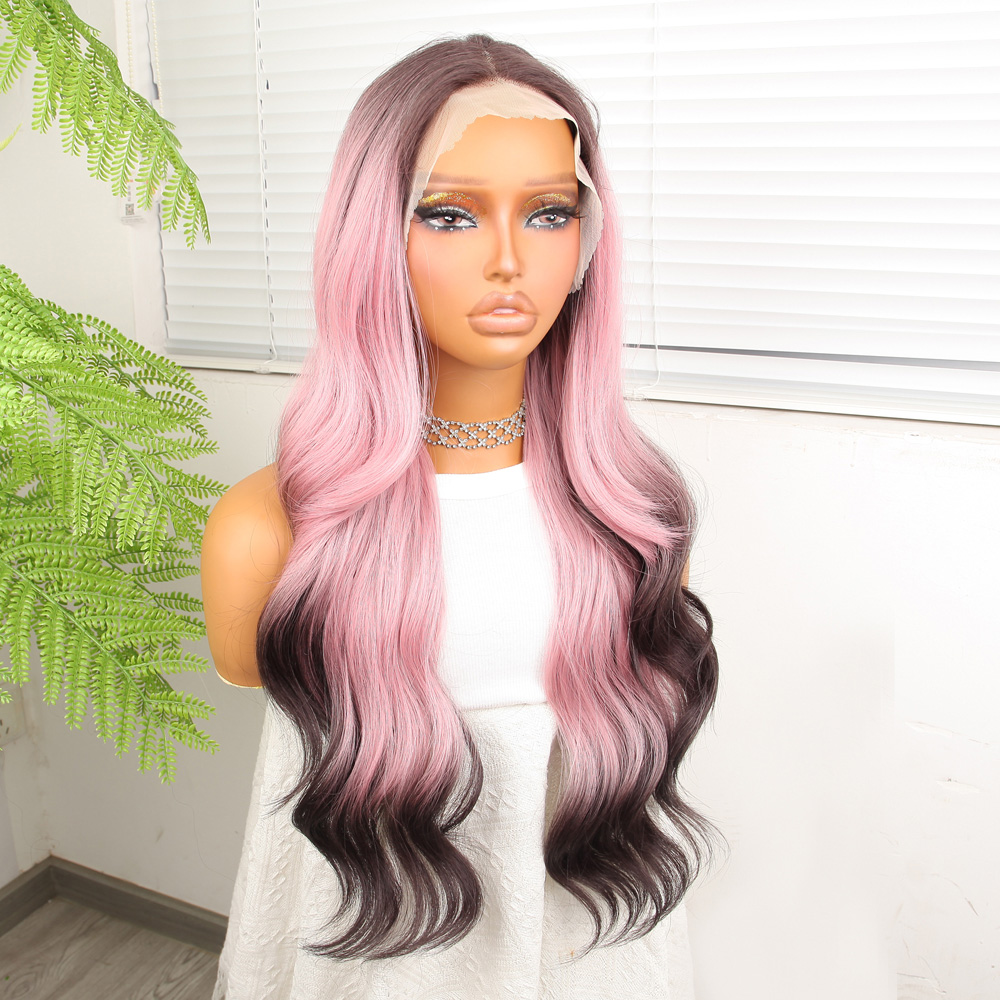 Siyah Pembe Ombre Fiber Sentetik Tül Peruk 5 Siyah Pembe Ombre Fiber Sentetik Tül Peruk - Görsel 3