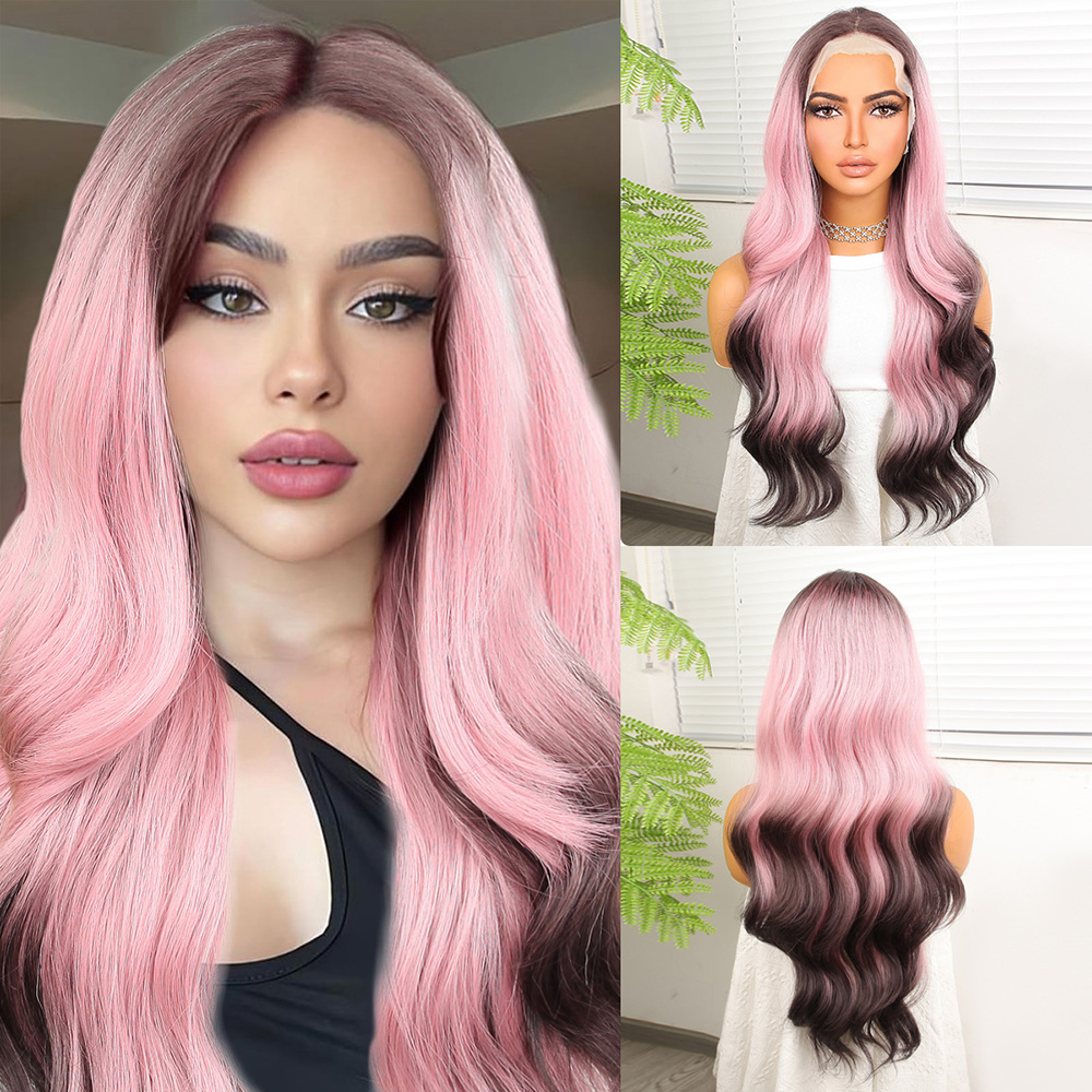 Siyah Pembe Ombre Fiber Sentetik Tül Peruk 3 Siyah Pembe Ombre Fiber Sentetik Tül Peruk