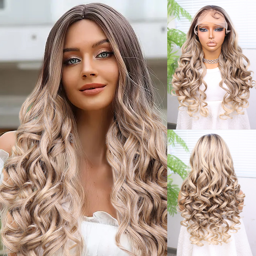 Kumral Platin Ombre Bebek Saçlı Fiber Sentetik Yoğun Dalgalı Tül Peruk 3 Kumral Platin Ombre Bebek Saçlı Fiber Sentetik Yoğun Dalgalı Tül Peruk