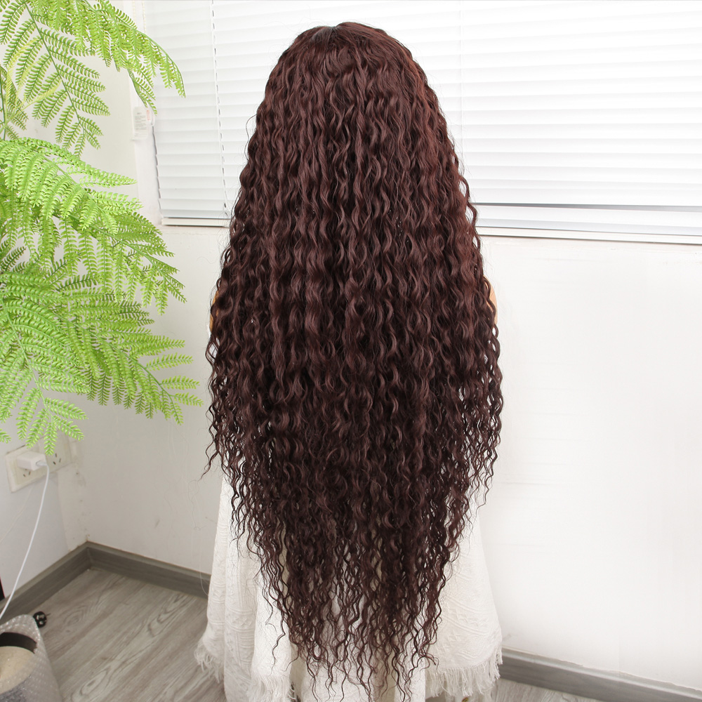 Afro Dalga Çikolata Kahve Fiber Sentetik Tül Peruk 6 Afro Dalga Çikolata Kahve Fiber Sentetik Tül Peruk - Görsel 4