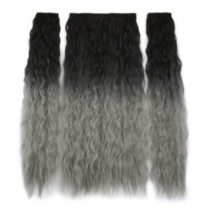 Fiber Sentetik Kabarık Dalgalı Yarım Ay + 2 Yan Çıt Çıt - Siyah Gri Ombreli 7 Fiber Sentetik Kabarık Dalgalı Yarım Ay + 2 Yan Çıt Çıt - Siyah Gri Ombreli