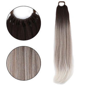 Lastik Tokalı At Kuyruğu Düz - Koyu Kumral / Gümüş Platin Ombre 5 Lastik Tokalı At Kuyruğu Düz - Koyu Kumral / Gümüş Platin Ombre