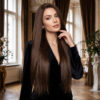 Dip Uç Dolu Koyu Kestane Kahve Tül Peruk Front Lace Düz %100 Gerçek Saç - 70-75Cm 1 Dip Uç Dolu Koyu Kestane Kahve Tül Peruk Front Lace Düz %100 Gerçek Saç - 70-75Cm