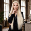 Dip Uç Dolu Beyaz Platin Tül Peruk Front Lace Düz %100 Gerçek Saç - 70-75Cm 2 Dip Uç Dolu Beyaz Platin Tül Peruk Front Lace Düz %100 Gerçek Saç - 70-75Cm